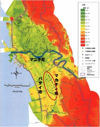 図10　マニラ首都圏中心部が立地する海岸低地部の地形図（JICA,2004）