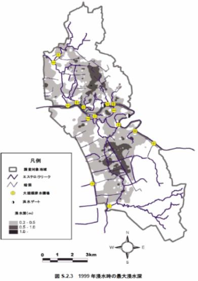 図11　1999年マニラ首都圏中心部水害の浸水深（JICA､2005）