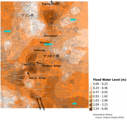 図５マリキナ氾濫原の浸水深図（NAMRIA (2009) を編集）