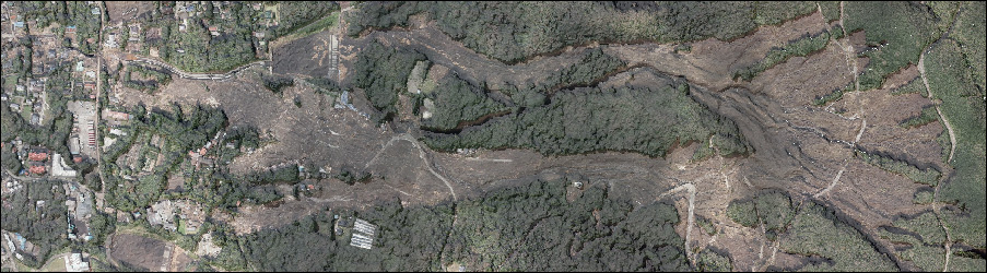 伊豆大島斜面災害発生地域のオルソ写真＋陰影図